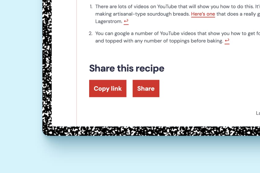 A "copy" and a "share" button at the end of an article