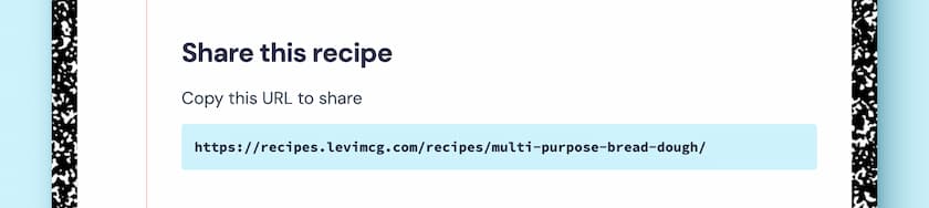 The share section of a recipe with a URL visible